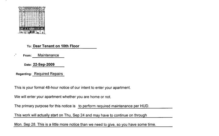 Notice Of Entry / Required Repairs