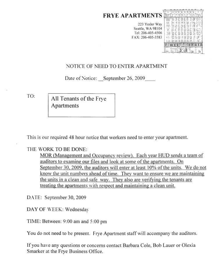 Notice Of Entry / Inspection