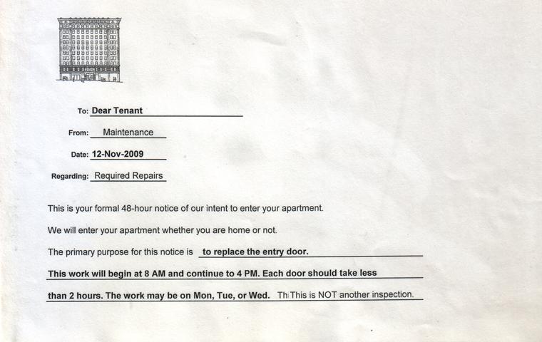 Notice Of Entry / Required Repairs