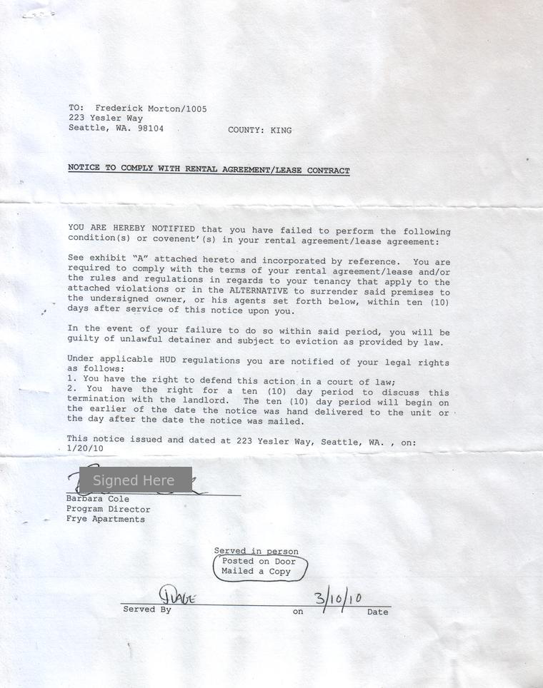 10 Day Notice (Dates Are Wrong) Page 1