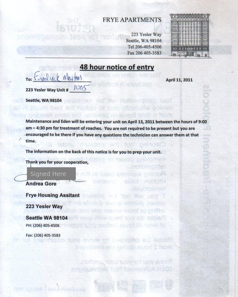 Notice Of Entry / Inspection - Eden Side 1