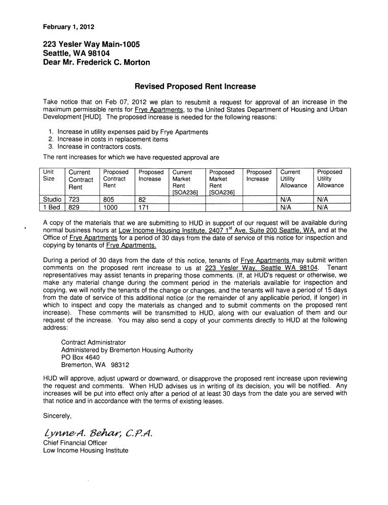 Proposed Rent Increase