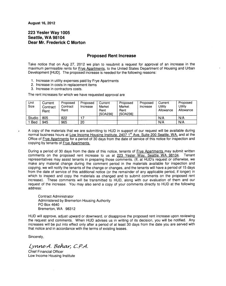 Proposed Rent Increase