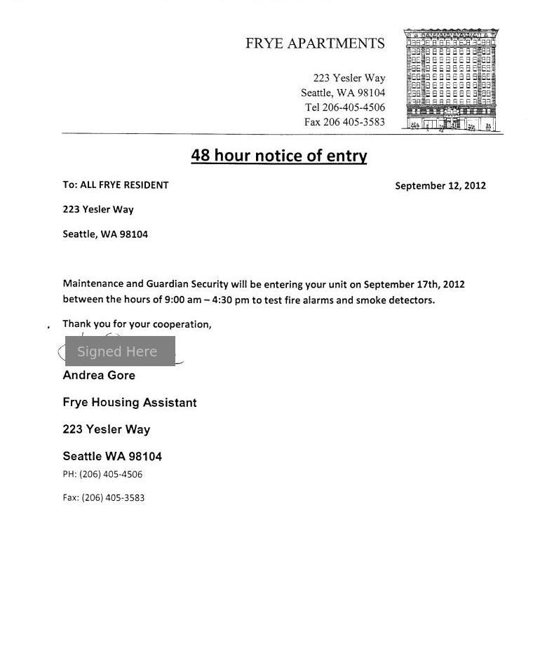 Notice Of Entry / Fire Alarms