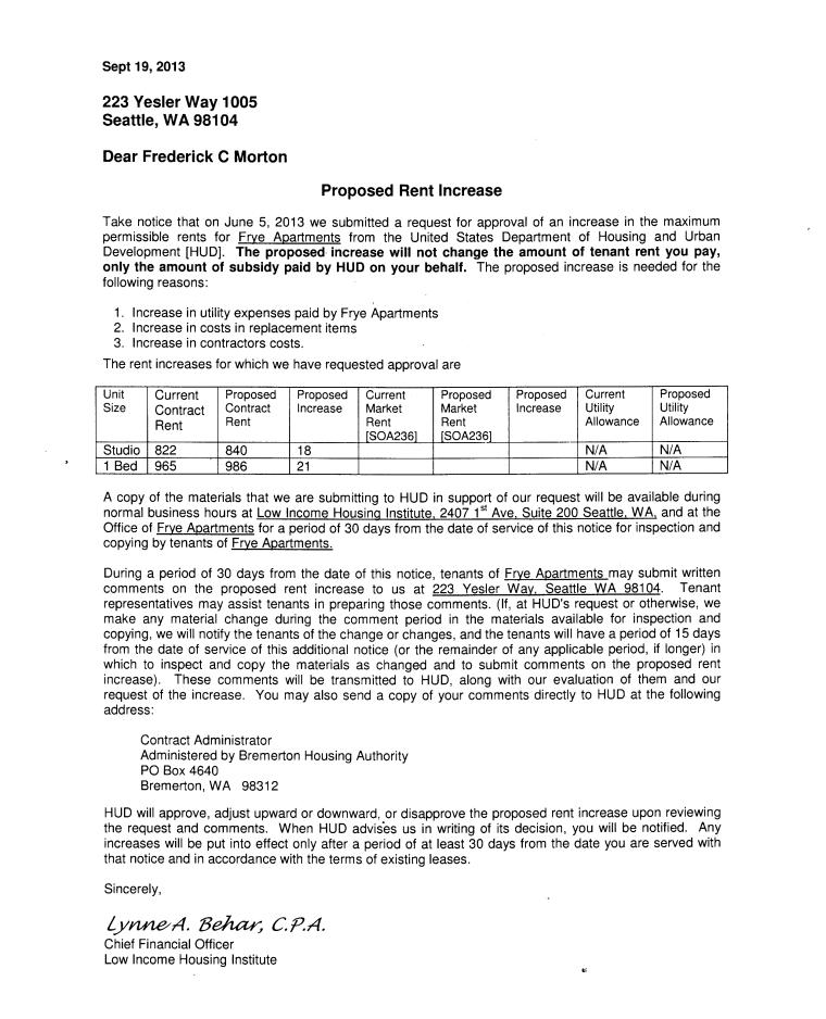Proposed Rent Increase