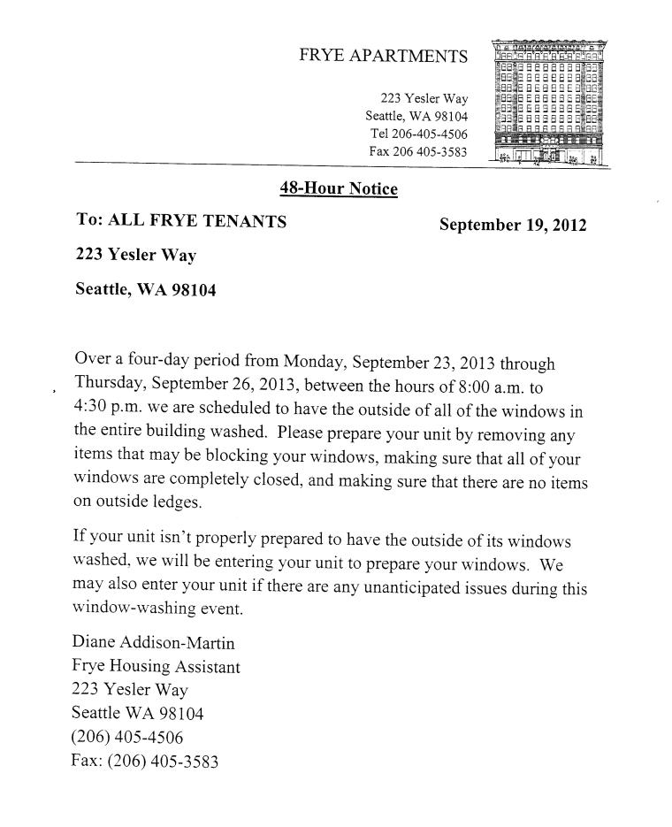 Notice Of Entry / Window Washing