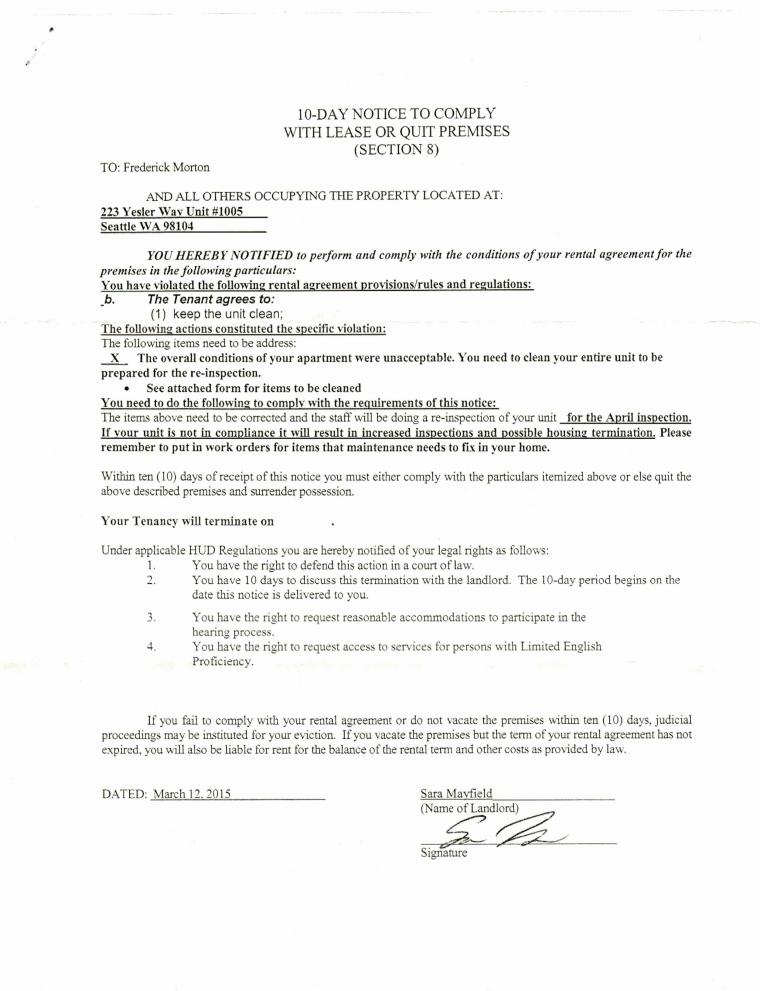 10 Day Notice Just To Harass Me Sent By Mail Page 1