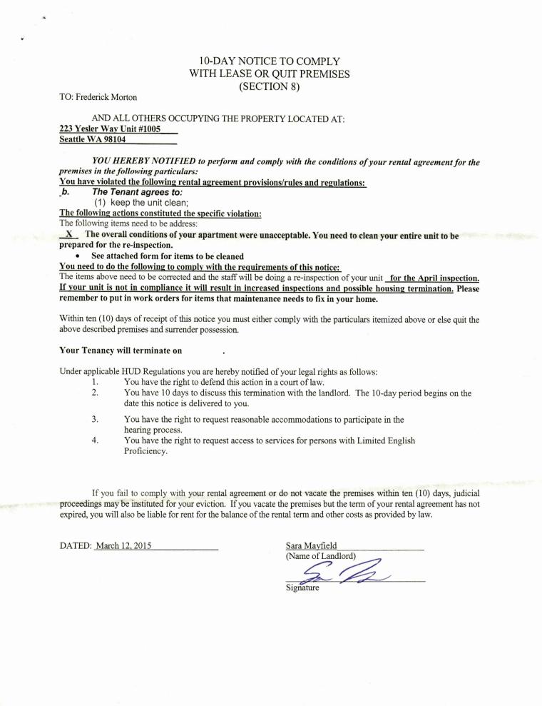 10 Day Notice Just To Harass Me Posted On My Door Page 1