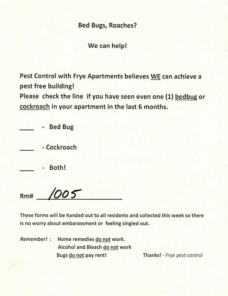 Bed Bugs and Roaches Notice