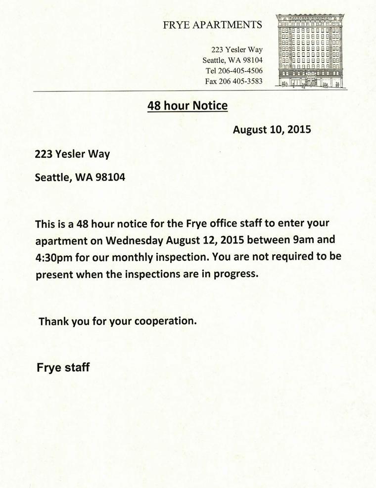 Notice Of Entry For Monthly Inspection