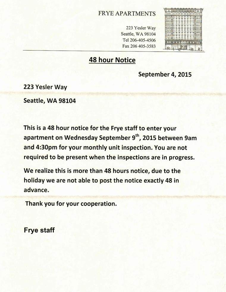 Notice Of Entry / Monthly Inspection