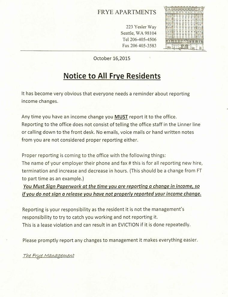 Notice About Income Changes