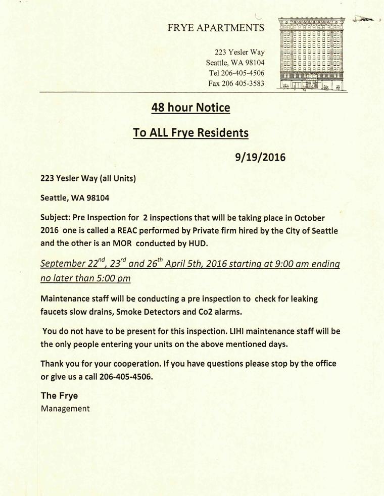 Notice Of Entry For Pre Inspection