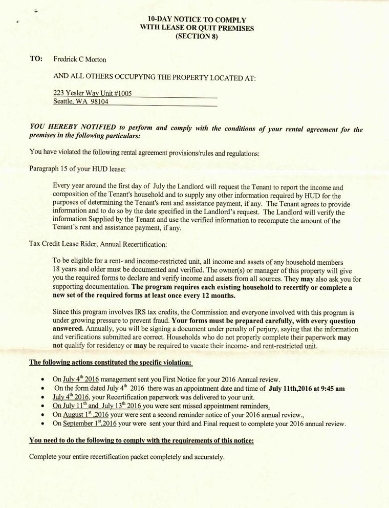 10 Day Notice About Annual Review Page 1