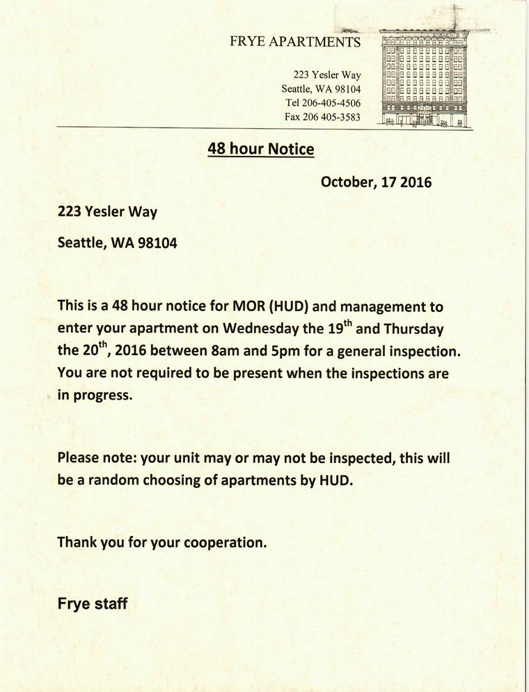 Notice Of Entry / MOR (HUD) Inspection