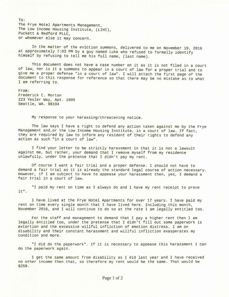 My Written Response To The Lawyers Notice Page 1