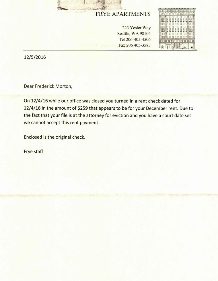 Rent Check Returned By Mail Letter