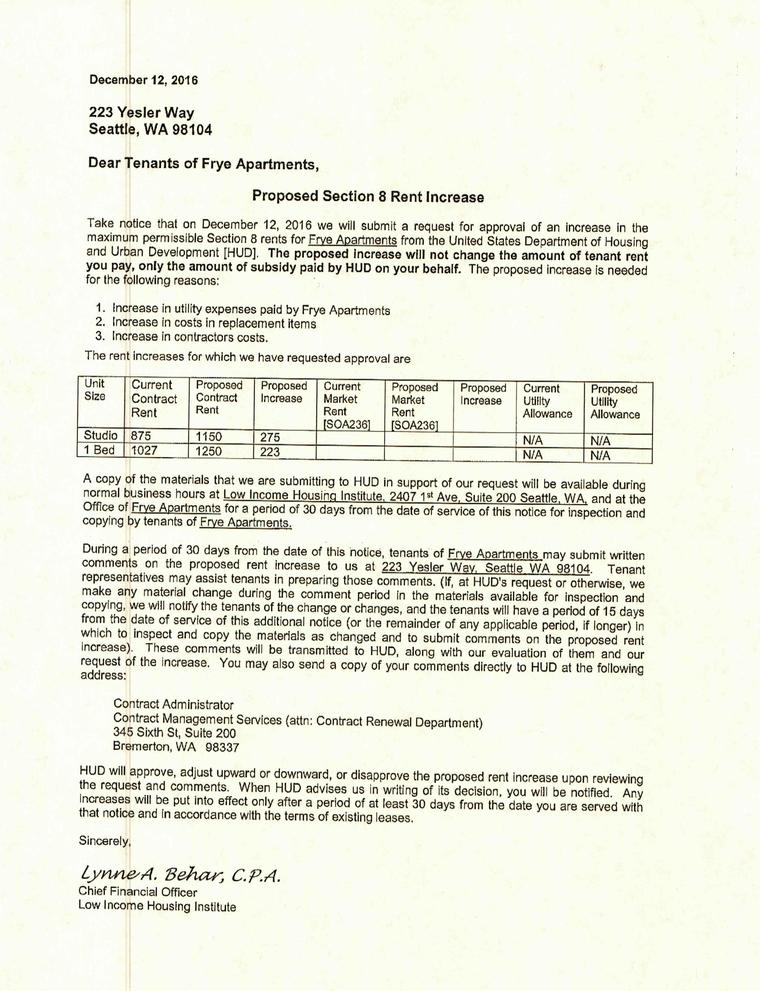 Proposed Rent Increase