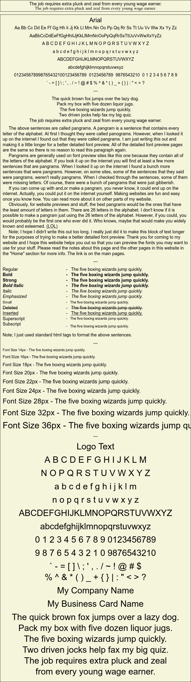 Detailed Picture Preview of The Font - Arial