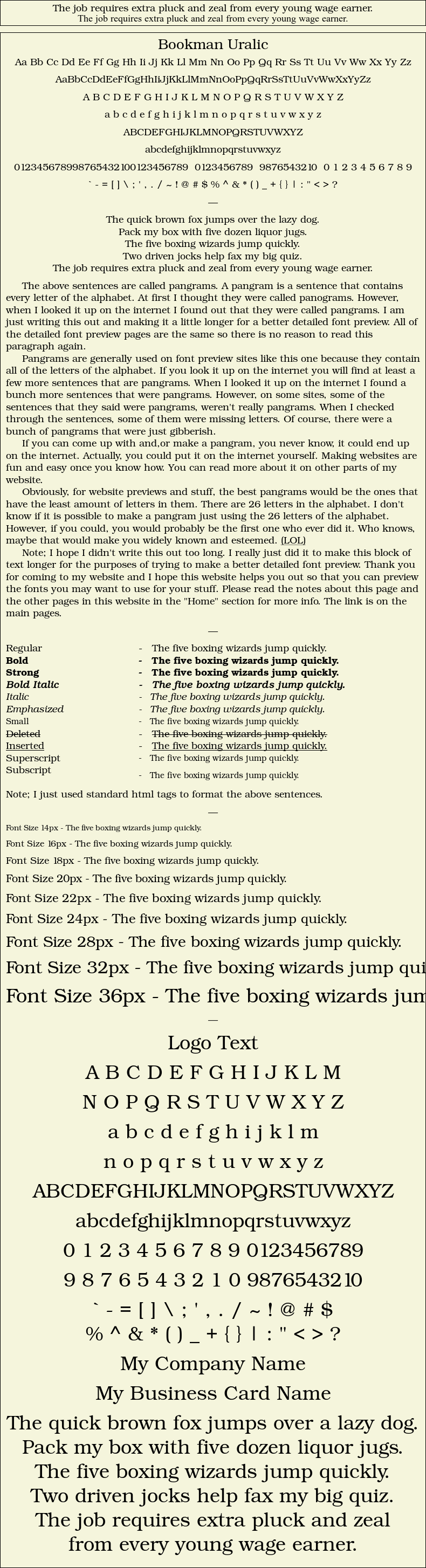 Detailed Picture Preview of The Font - Bookman Uralic