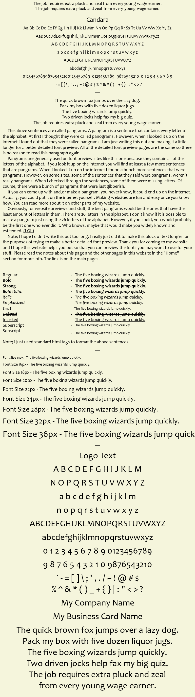 Detailed Picture Preview of The Font - Candara