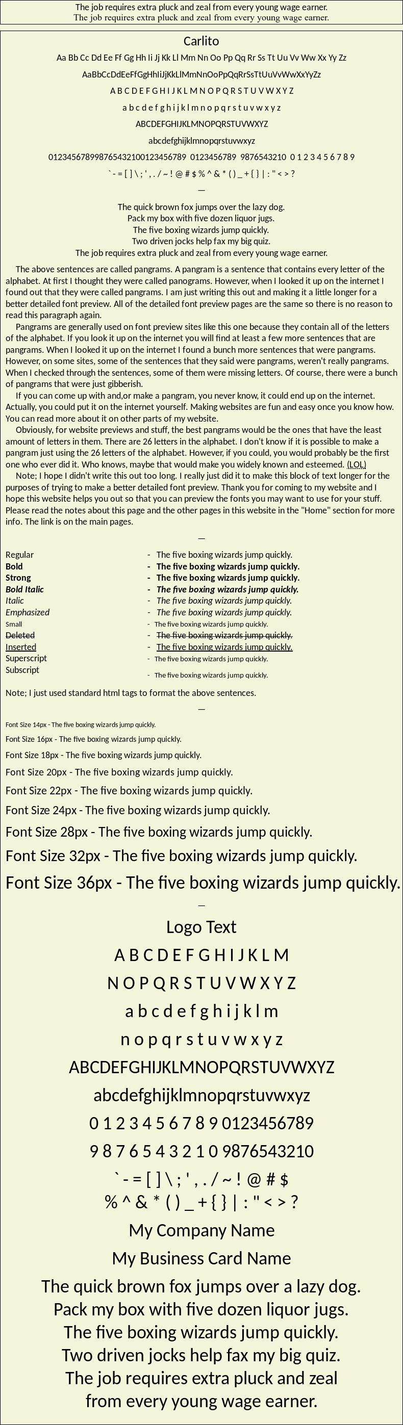 Detailed Picture Preview of The Font - Carlito