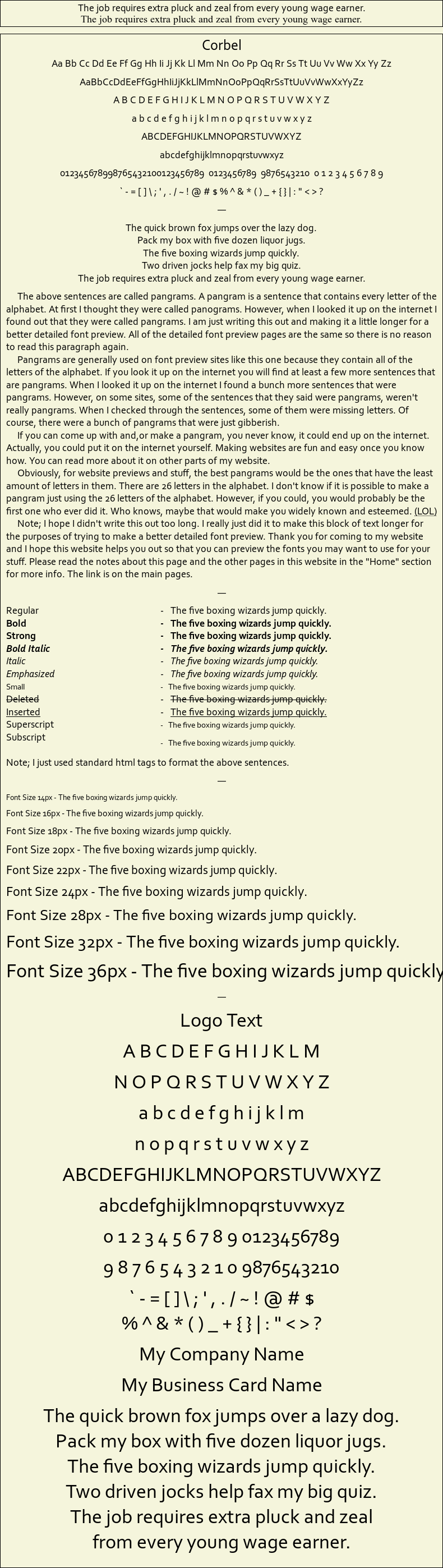 Detailed Picture Preview of The Font - Corbel