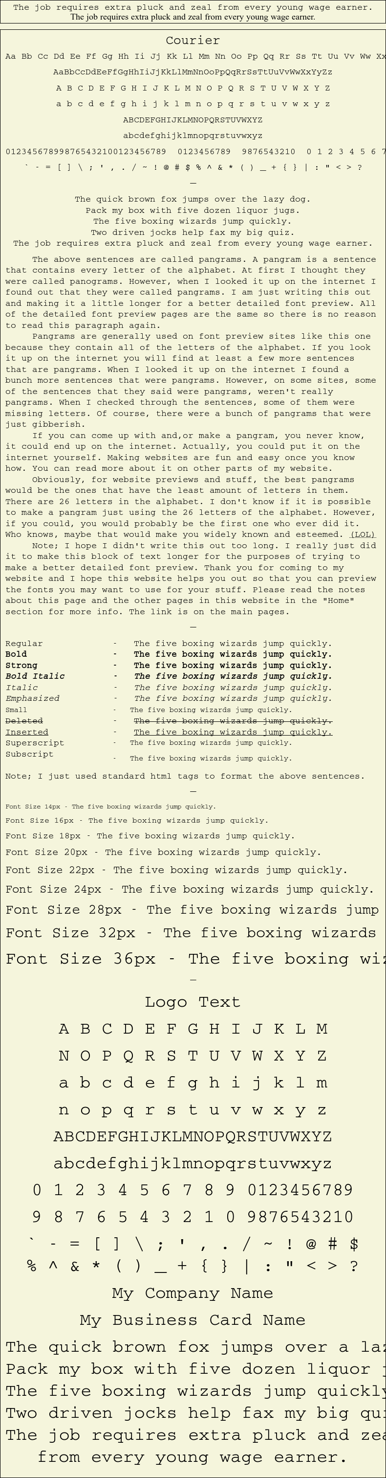 Detailed Picture Preview of The Font - Courier