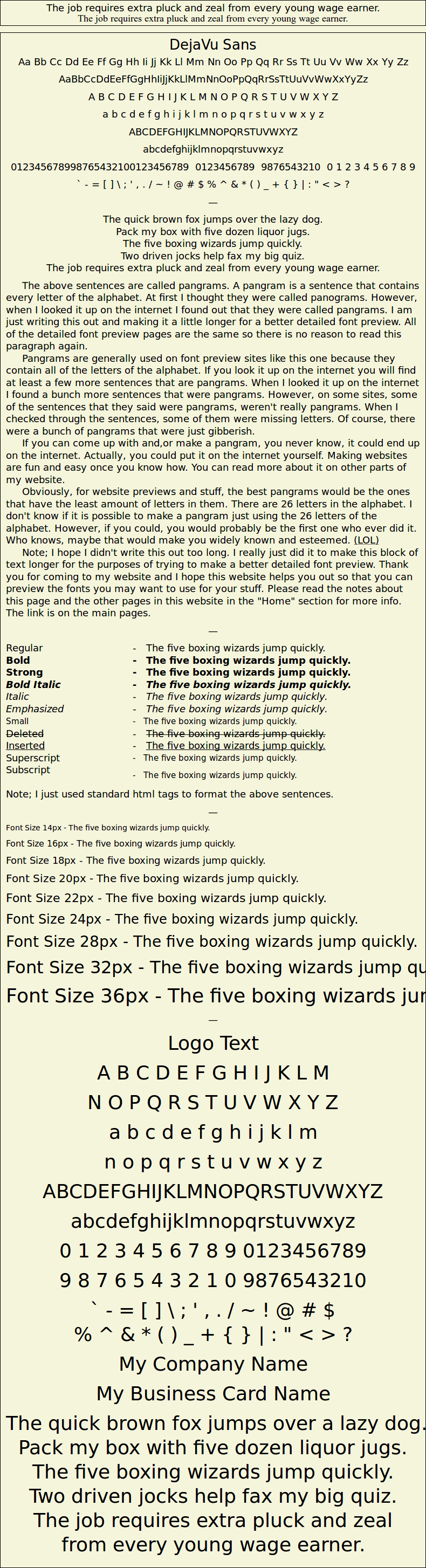 Detailed Picture Preview of The Font - DejaVu Sans