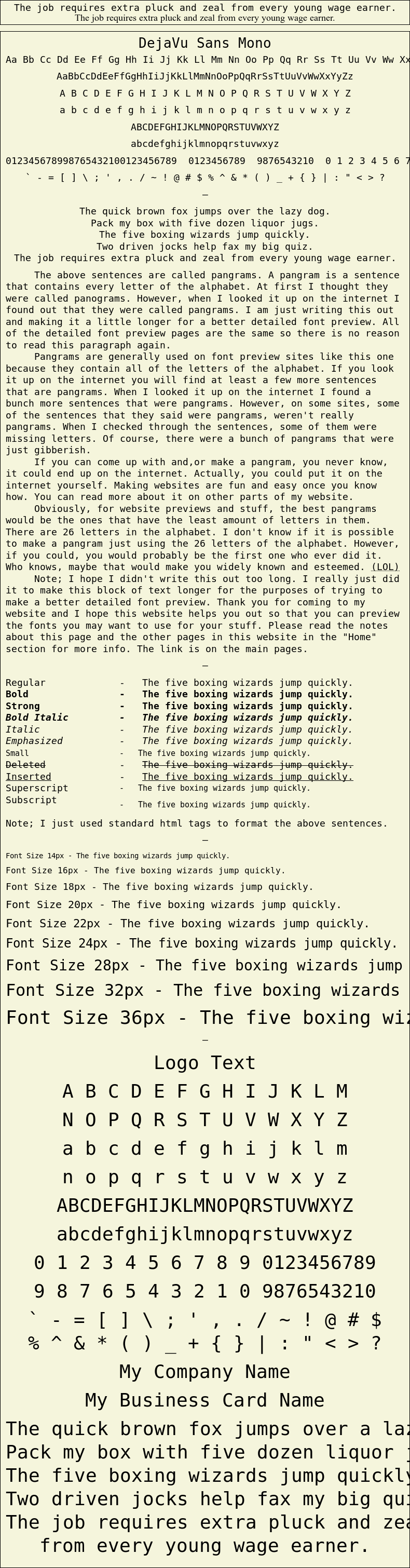 Detailed Picture Preview of The Font - DejaVu Sans Mono