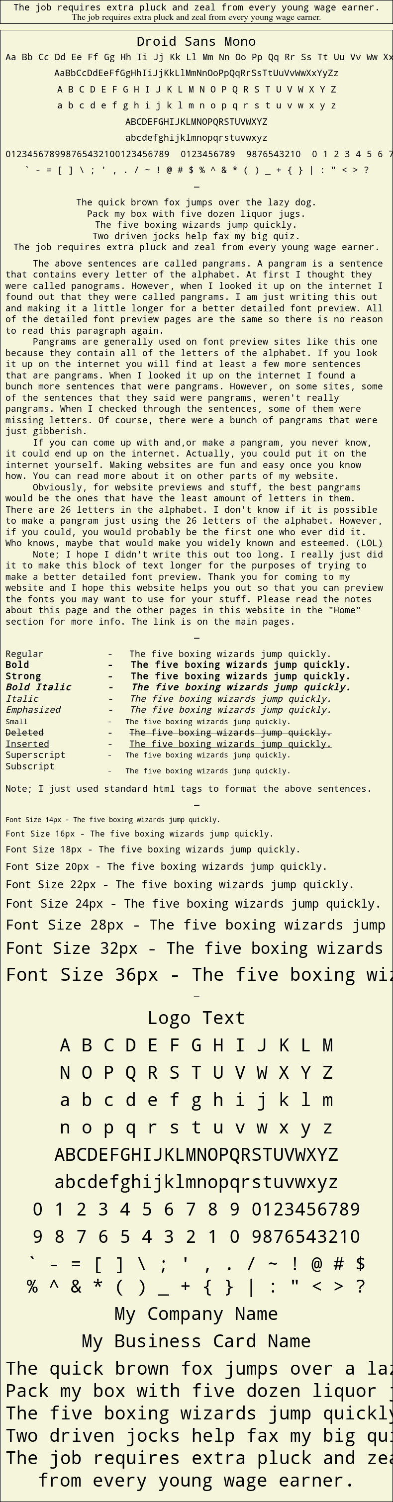 Detailed Picture Preview of The Font - Droid Sans Mono