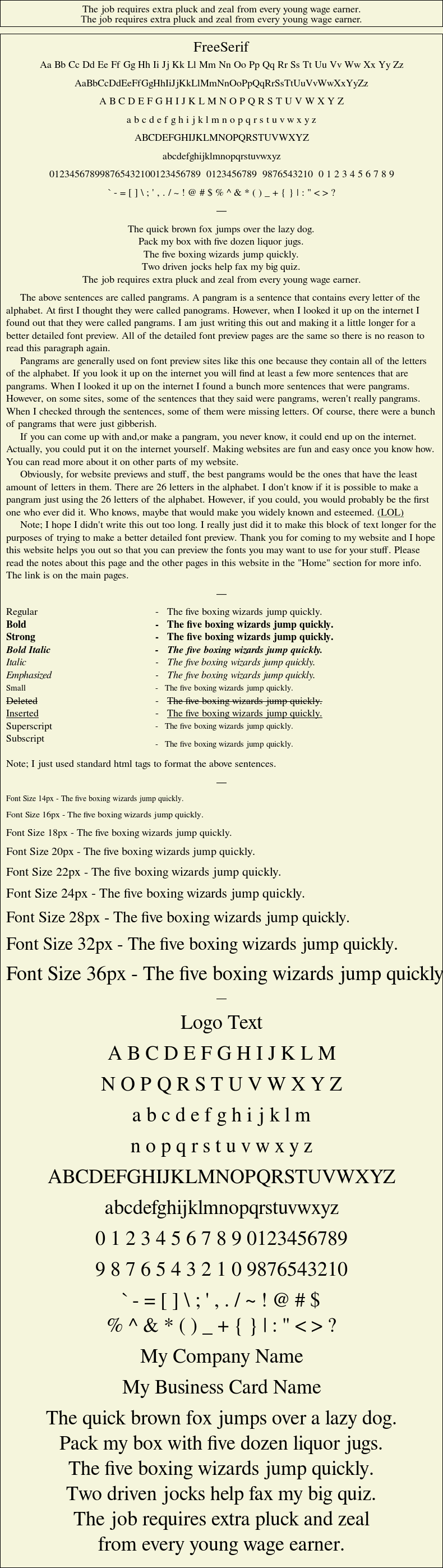 Detailed Picture Preview of The Font - FreeSerif