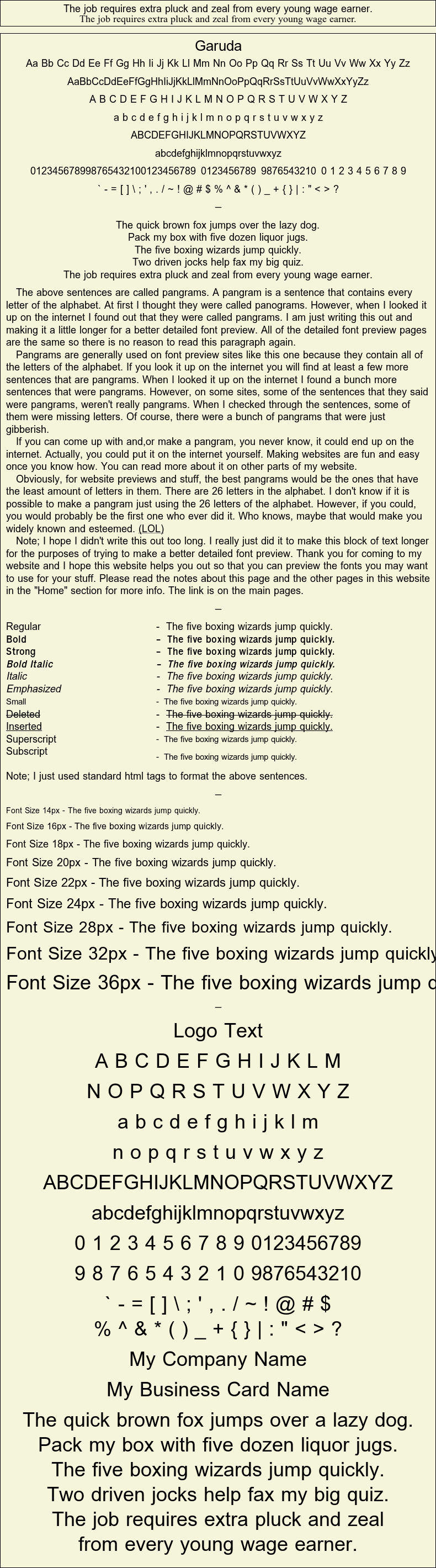 Detailed Picture Preview of The Font - Garuda