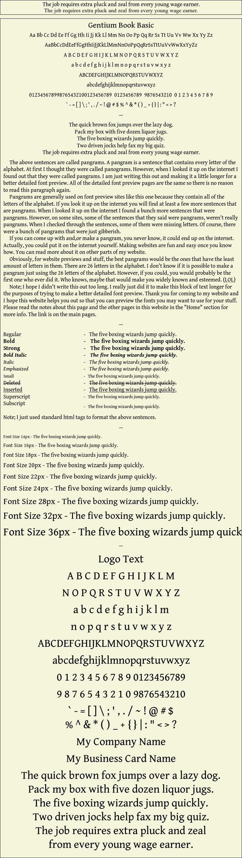 Detailed Picture Preview of The Font - Gentium Book Basic