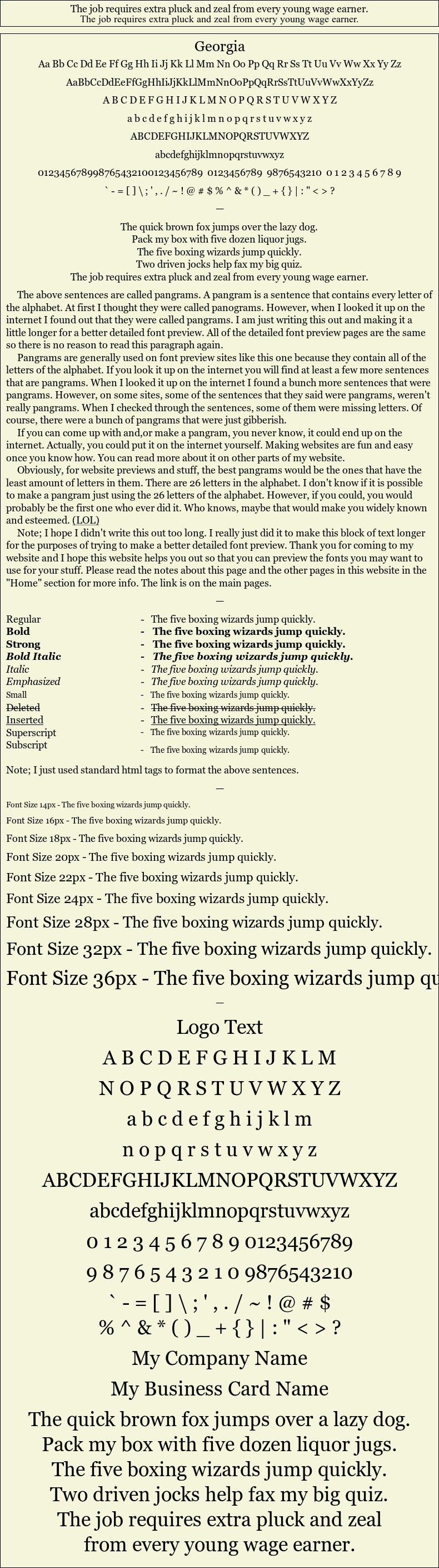 Detailed Picture Preview of The Font - Georgia