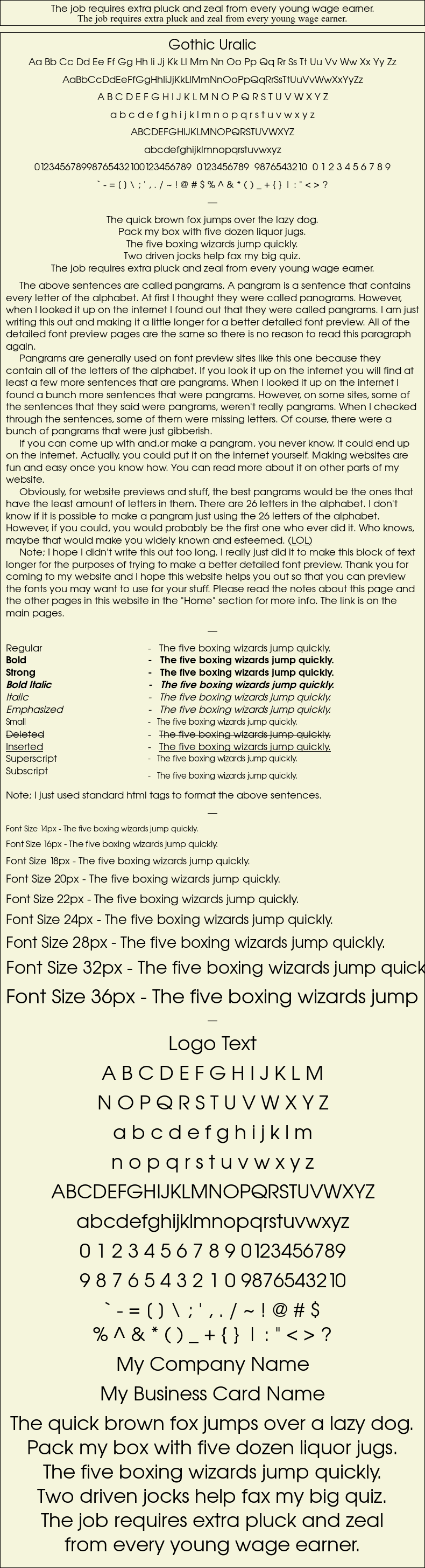 Detailed Picture Preview of The Font - Gothic Uralic
