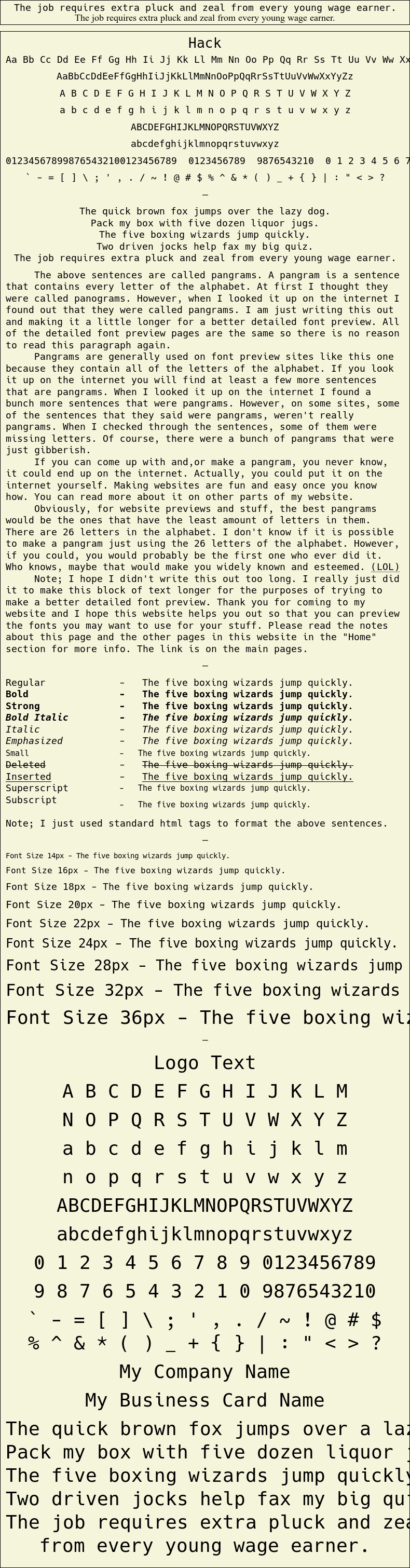 Detailed Picture Preview of The Font - Hack