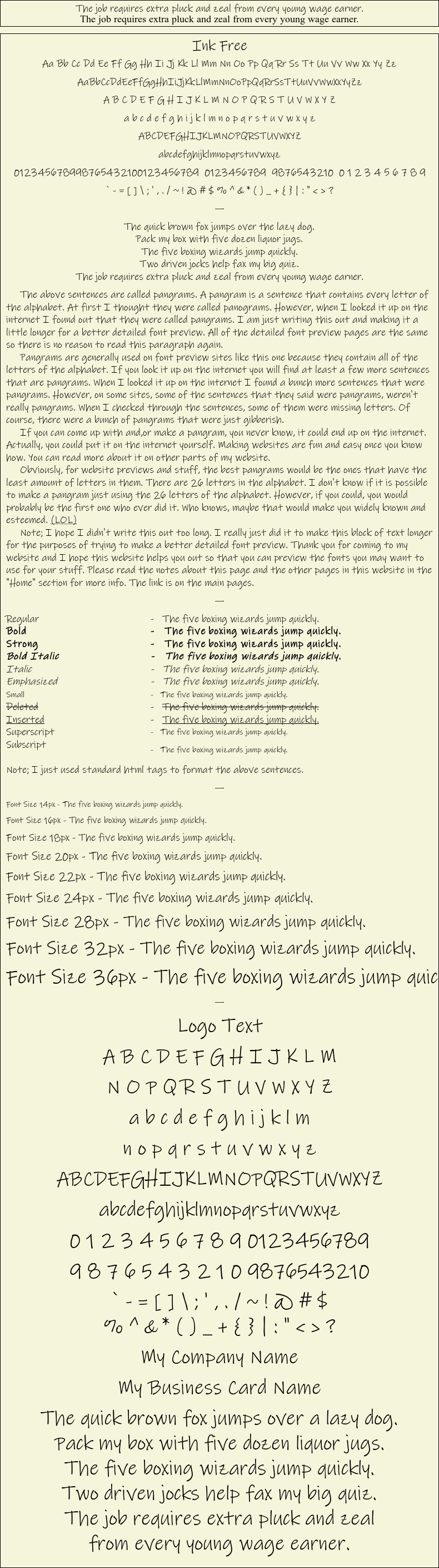 Detailed Picture Preview of The Font - Ink Free