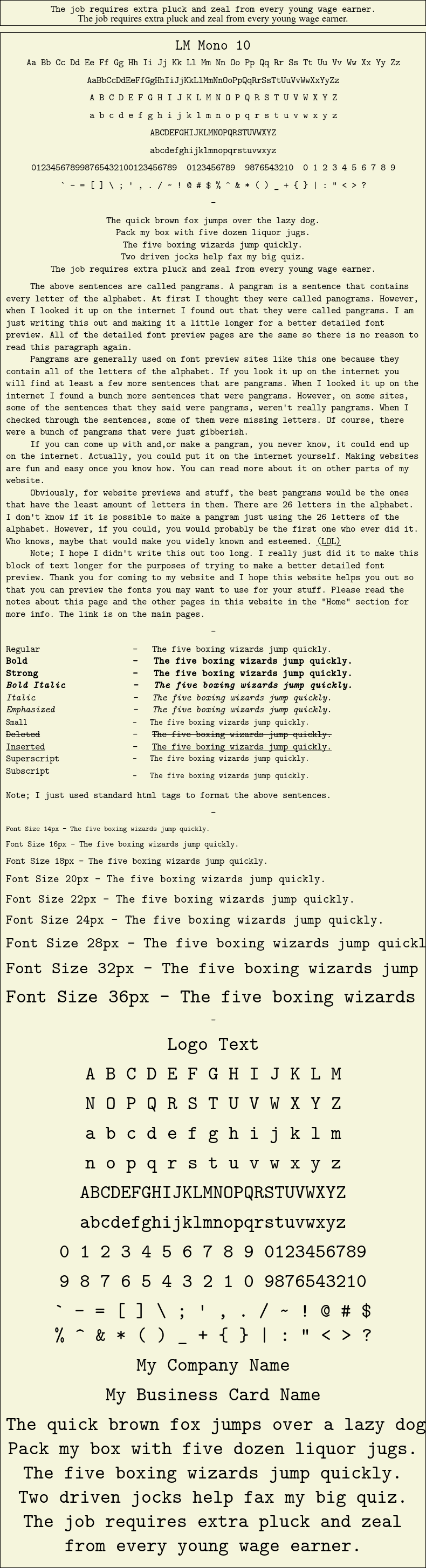 Detailed Picture Preview of The Font - LM Mono 10