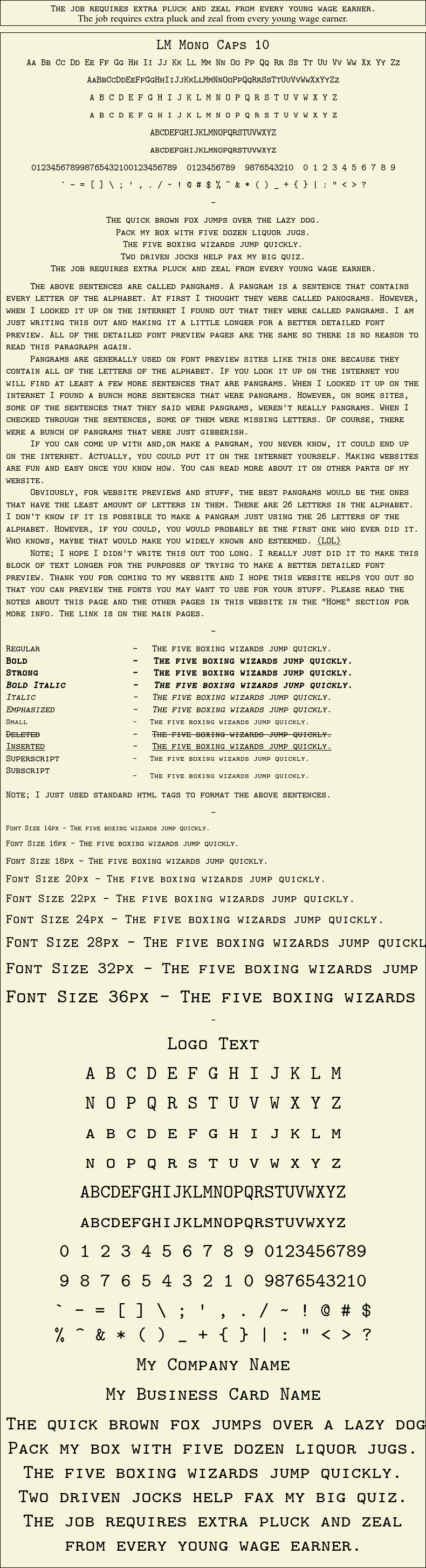 Detailed Picture Preview of The Font - LM Mono Caps 10