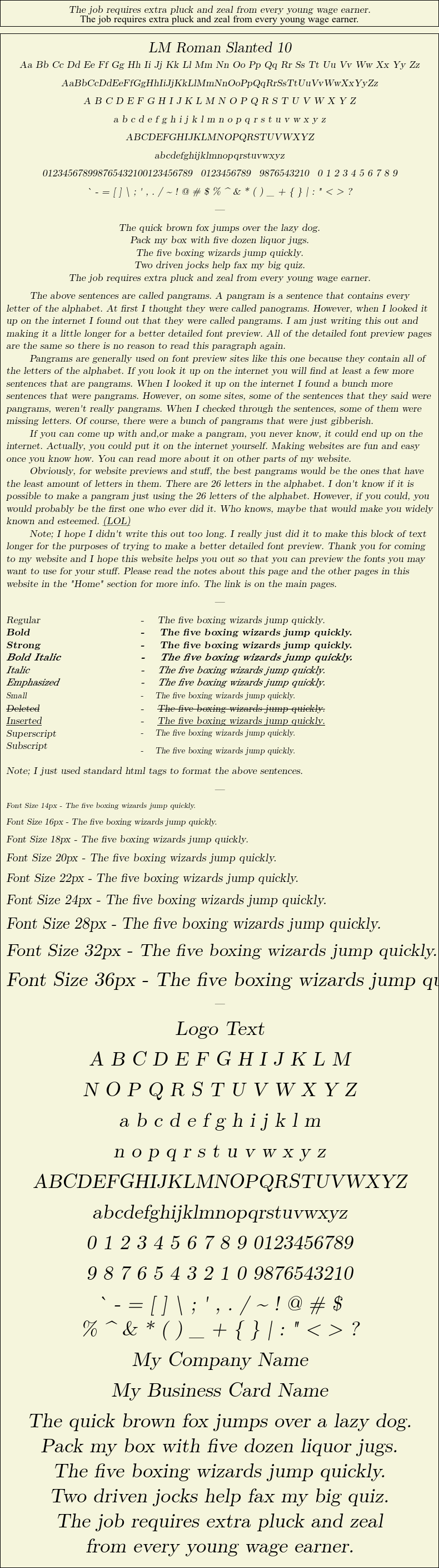 Detailed Picture Preview of The Font - LM Roman Slanted 10