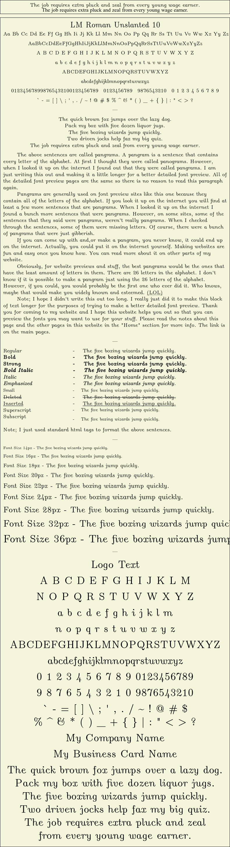 Detailed Picture Preview of The Font - LM Roman Unslanted 10