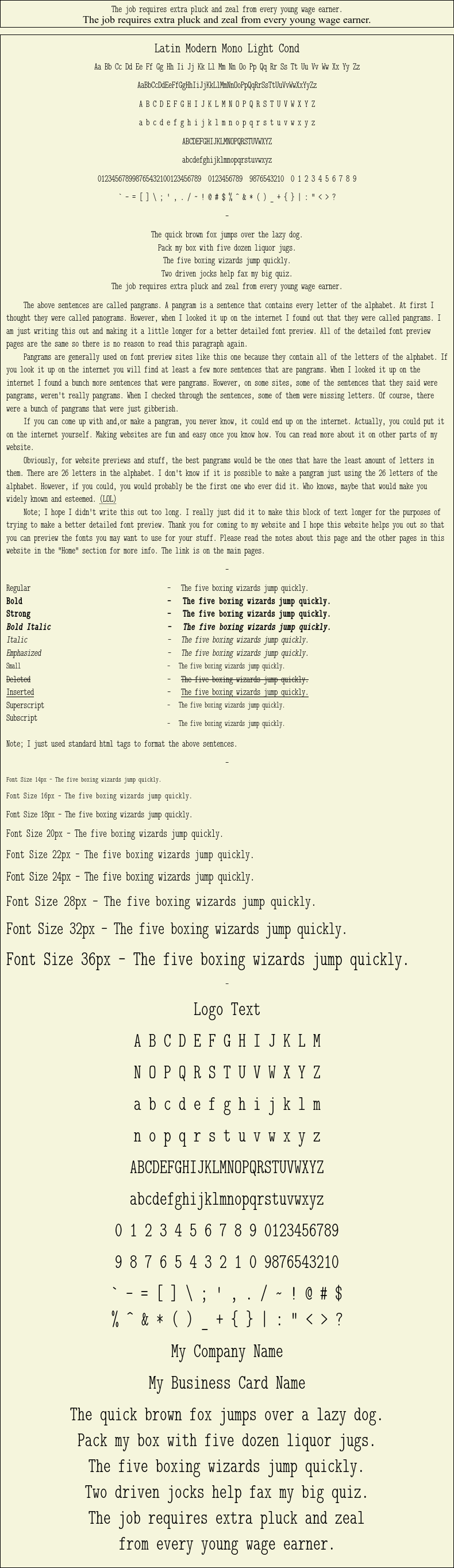 Detailed Picture Preview of The Font - Latin Modern Mono Light Cond