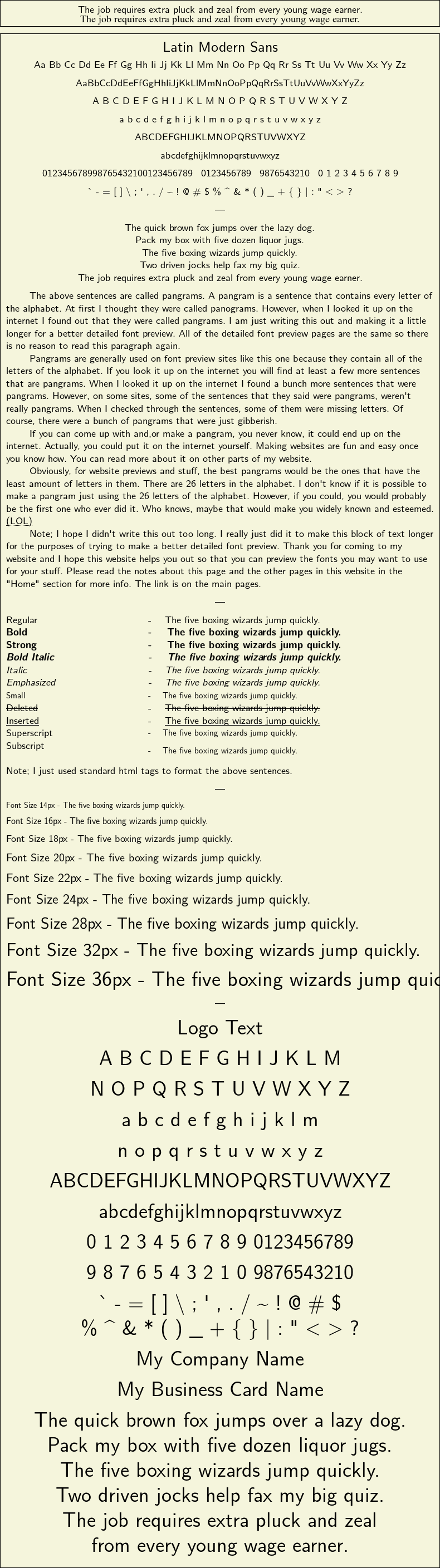 Detailed Picture Preview of The Font - Latin Modern Sans
