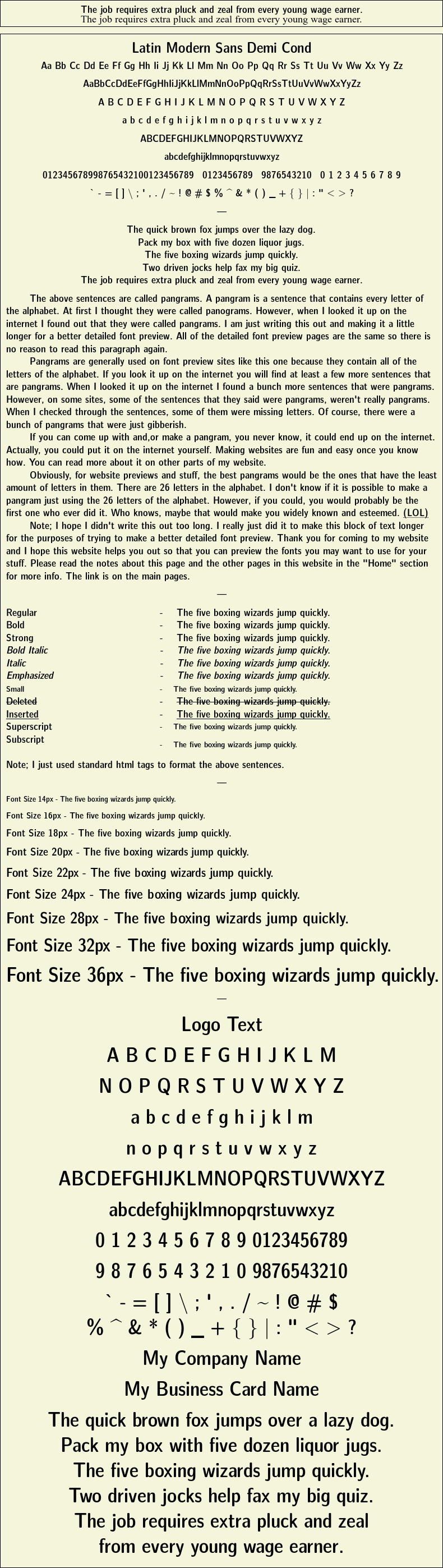 Detailed Picture Preview of The Font - Latin Modern Sans Demi Cond