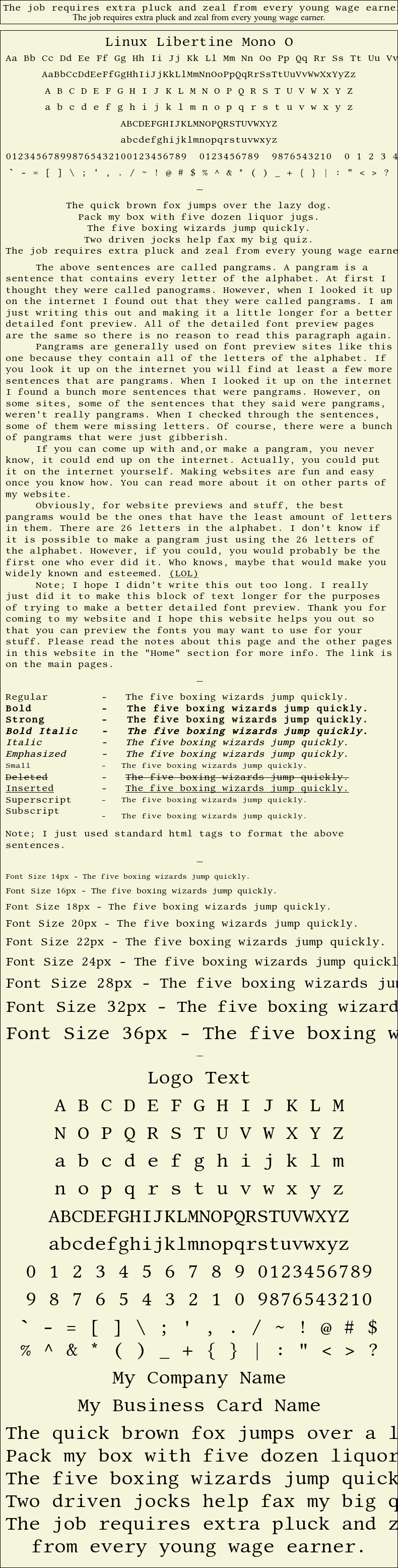 Detailed Picture Preview of The Font - Linux Libertine Mono O