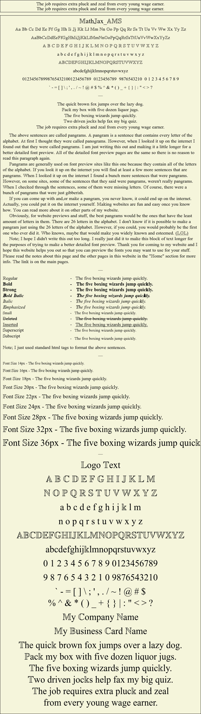 Detailed Picture Preview of The Font - MathJax_AMS