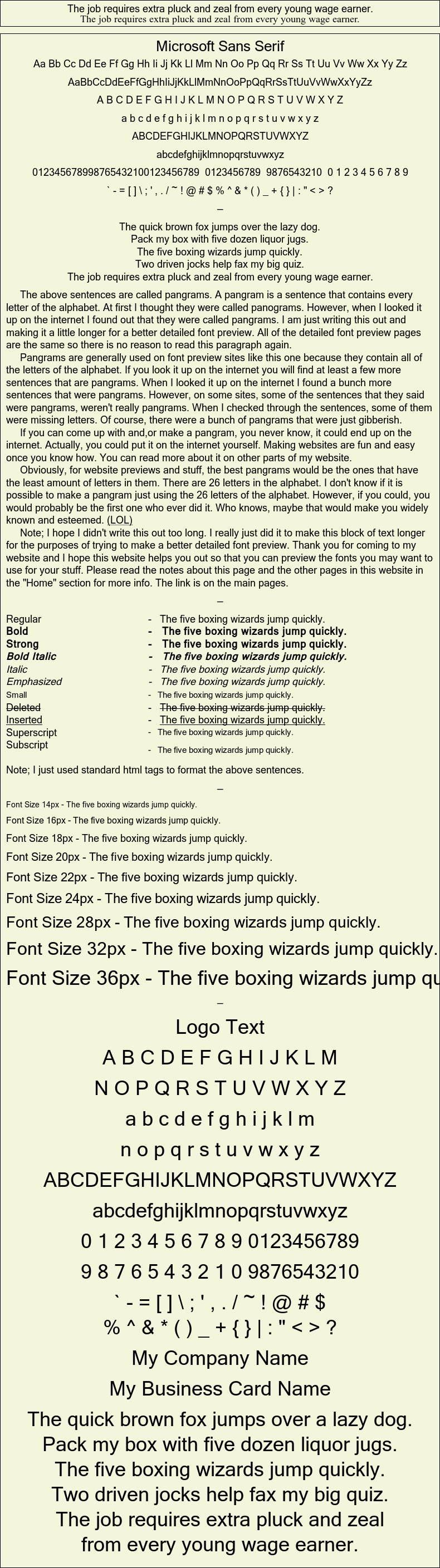 Detailed Picture Preview of The Font - Microsoft Sans Serif