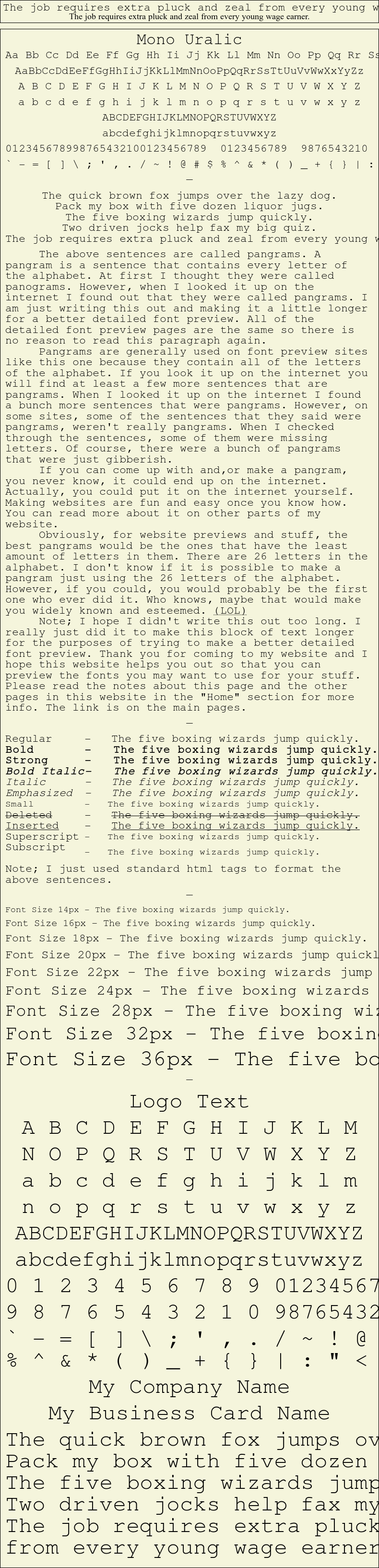 Detailed Picture Preview of The Font - Mono Uralic