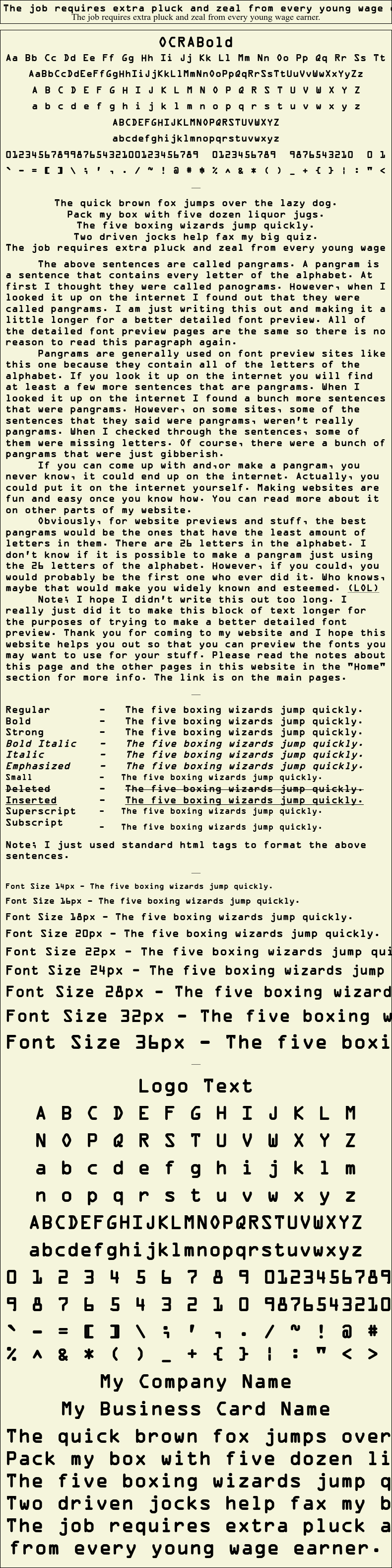 Detailed Picture Preview of The Font - OCRABold